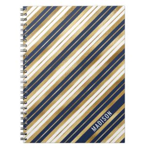 Gold Blue and White Stripes Notebook