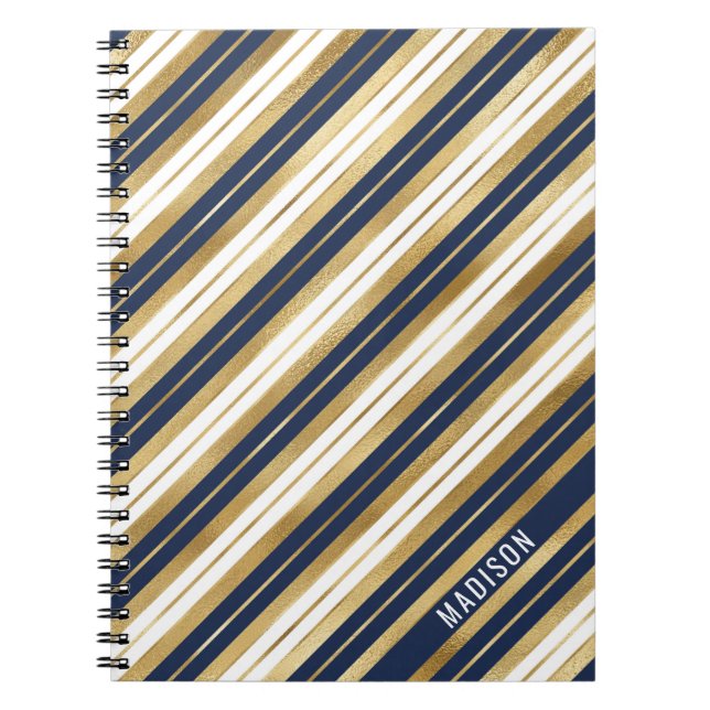 Gold Blue and White Stripes  Notebook (Front)
