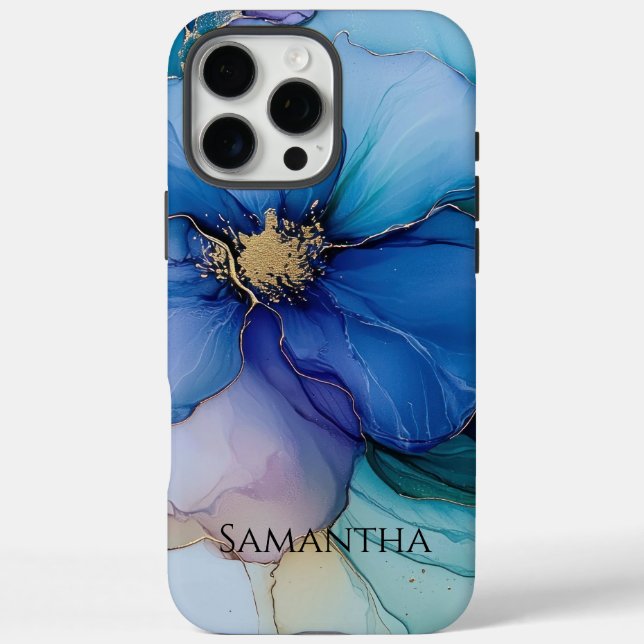 Gold Blue Aqua Purple Flower Case-Mate iPhone Case (Back)
