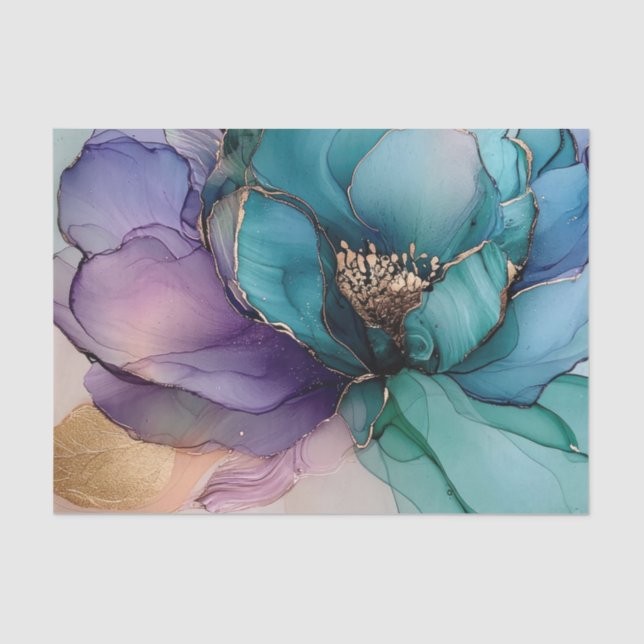 Gold Blue Aqua Purple Flower Tissue Paper (Front)