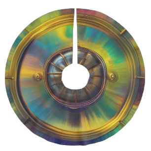 Gold Blue Aqua turquoise abstract  Brushed Polyester Tree Skirt