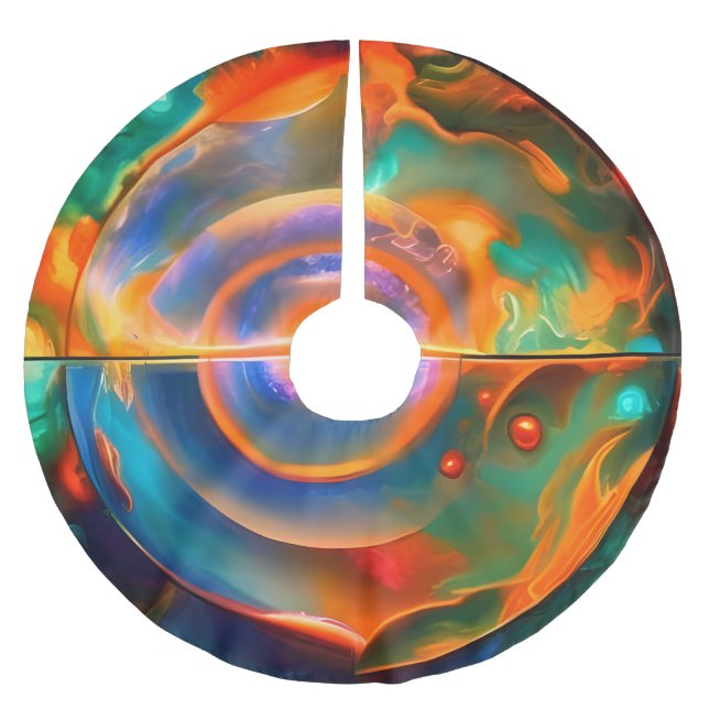 Gold Blue Aqua turquoise abstract Brushed Polyester Tree Skirt (Front)