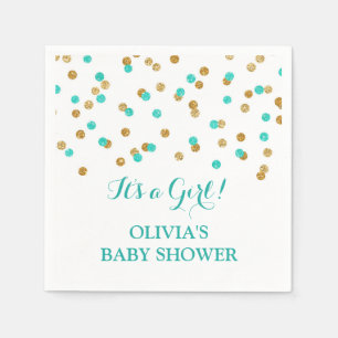 Gold Blue Aqua Turquoise Confetti Baby Shower Napkin