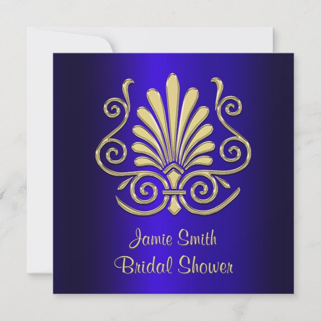 Gold & Blue Art Deco Deco Damask Bridal Shower 2 Invitation (Front)