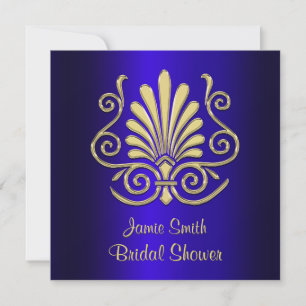 Gold & Blue Art Deco Deco Damask Bridal Shower 2 Invitation