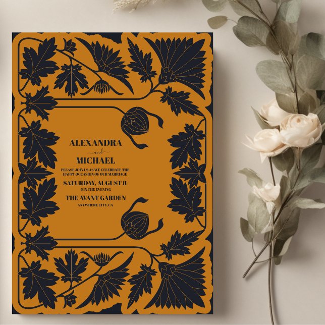 Gold Blue  Art Nouveau Wedding Invitation (Creator Uploaded)