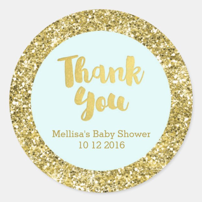 Gold Blue Baby Shower Thank You Favour Sticker (Front)
