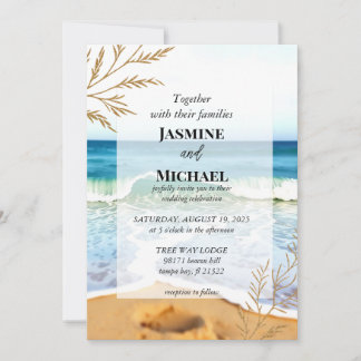Gold Blue Beach Waves  Invitation