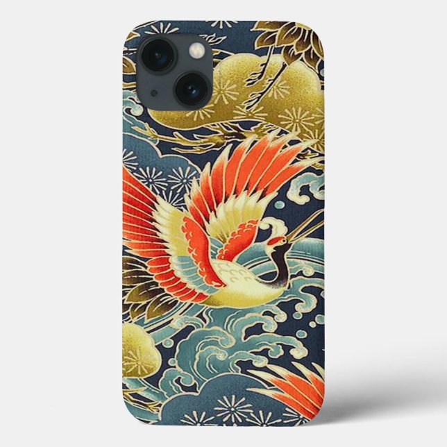 Gold Blue Bird Oriental Japanese Kimono Floral  Case-Mate iPhone Case (Back)