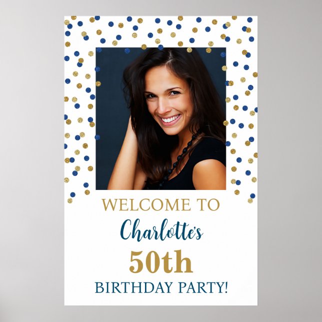 Gold Blue Birthday Party Custom 20x30 Photo Poster (Front)