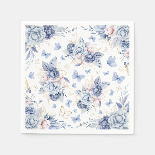Gold & Blue Butterfly Boy Baby Shower Napkin (Front)