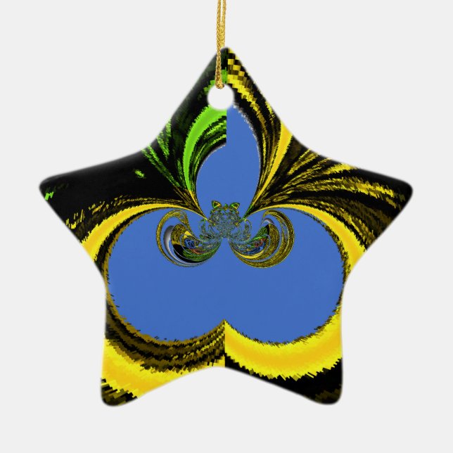 Gold Blue Ceramic Ornament (Front)