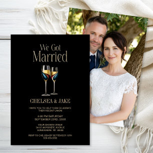 Gold Blue Champagne Glasses Wedding After Party Invitation