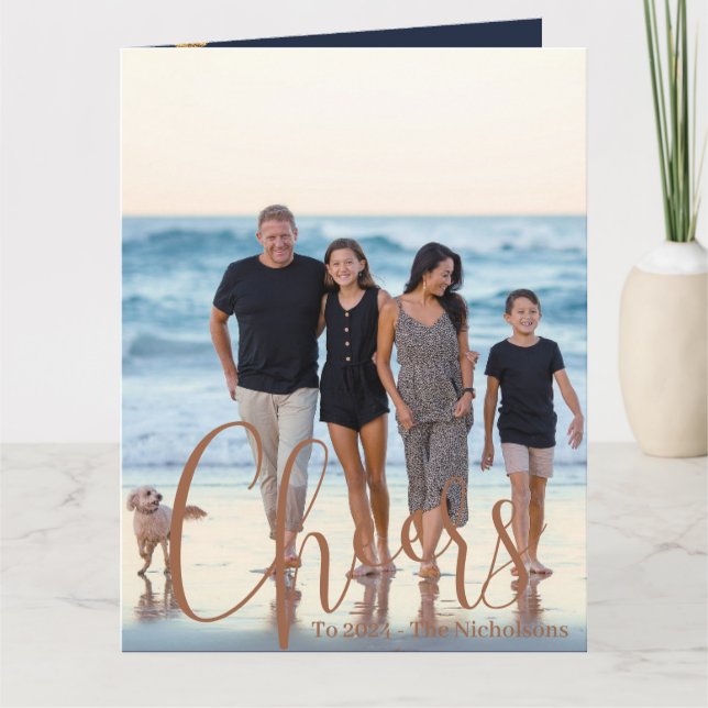 Gold Blue Cheers To The New Year Photo Card (Front)