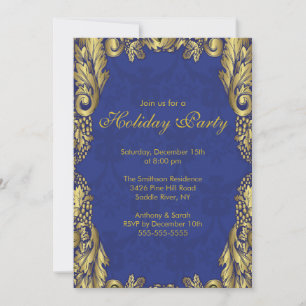 Gold & Blue Christmas Holiday Party Invitation