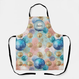 Gold & Blue Circle Pattern with Glitter Accents Apron