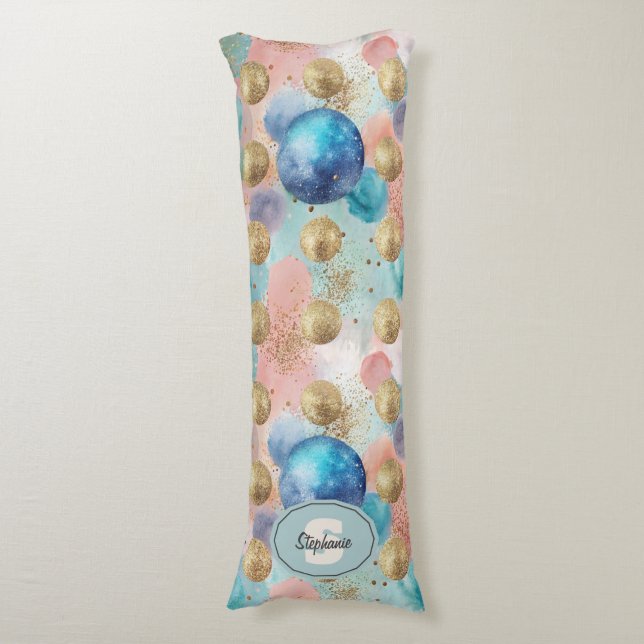 Gold & Blue Circle Pattern with Glitter Accents Body Cushion (Front Vertical)
