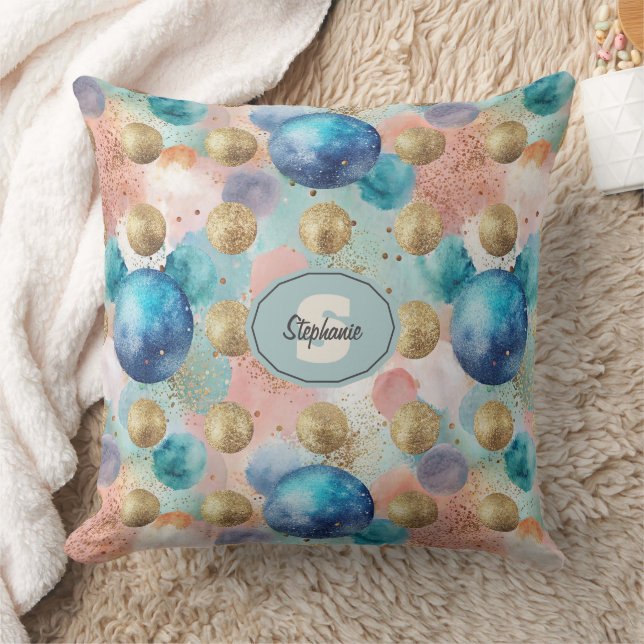 Gold & Blue Circle Pattern with Glitter Accents Cushion (Blanket)