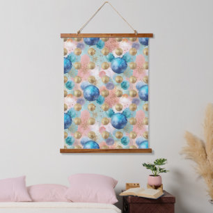 Gold & Blue Circle Pattern with Glitter Accents Hanging Tapestry