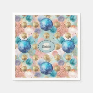 Gold & Blue Circle Pattern with Glitter Accents Napkin