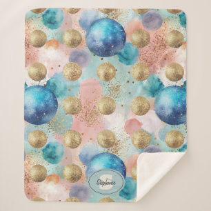 Gold & Blue Circle Pattern with Glitter Accents Sherpa Blanket