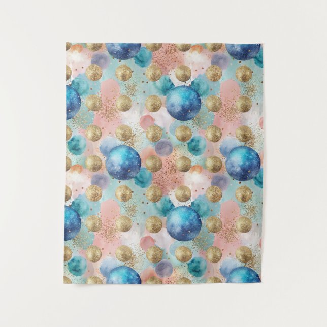 Gold & Blue Circle Pattern with Glitter Accents Tapestry (Front)