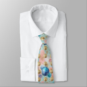 Gold & Blue Circle Pattern with Glitter Accents Tie