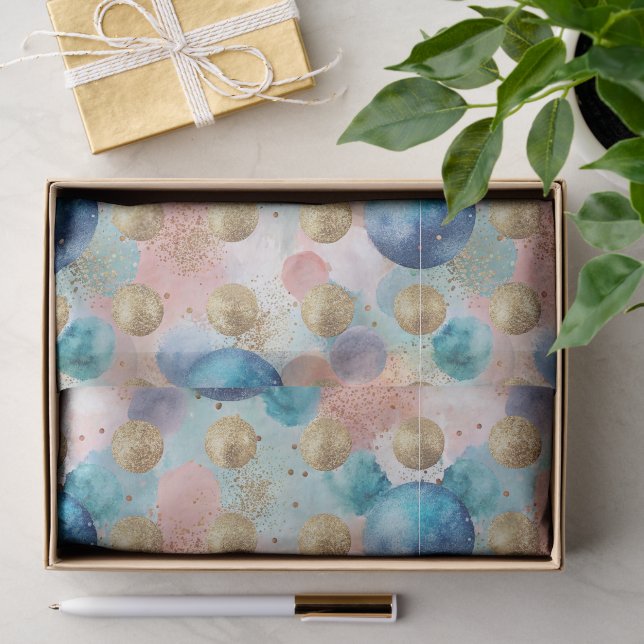 Gold & Blue Circle Pattern with Glitter Accents Tissue Paper (Gift)