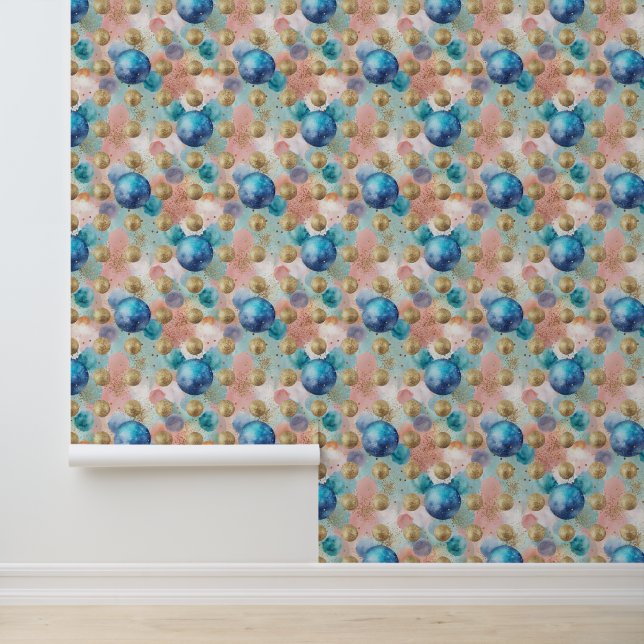 Gold & Blue Circle Pattern with Glitter Accents Wallpaper (Application)