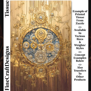 Gold Blue Clock, Gears Screws Cogs DG8 Decoupage Tissue Paper