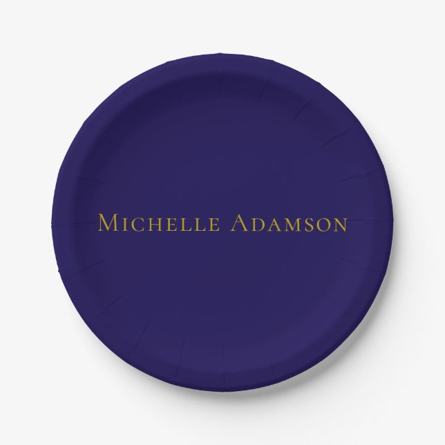 Gold & Blue Color Professional Plain Modern Paper Plate (Front)