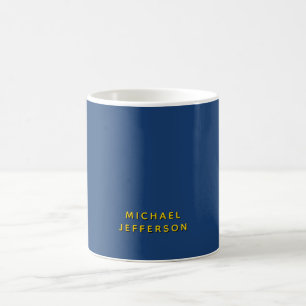 Gold & Blue Colour Minimalist Plain Modern Name Coffee Mug