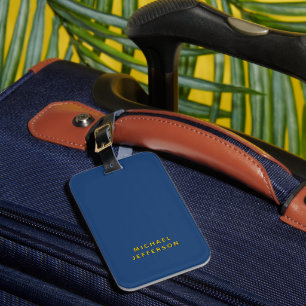 Gold & Blue Colour Minimalist Plain Modern Name Luggage Tag