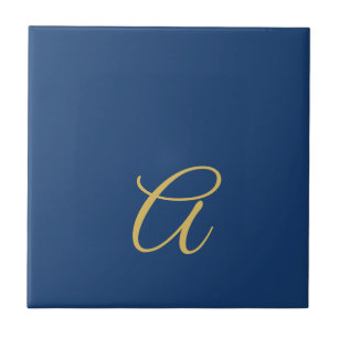 Gold & Blue Colour Monogram Professional Initial Ceramic Tile