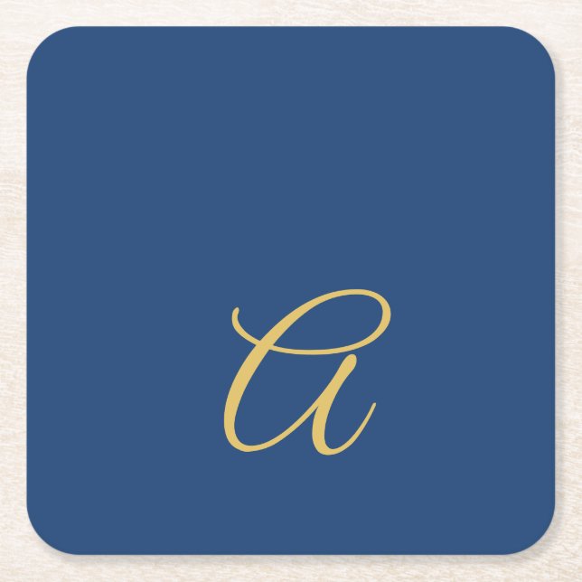 Gold & Blue Colour Monogram Professional Initial  Square Paper Coaster (Front)