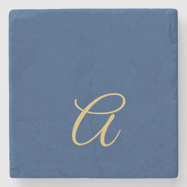 Gold & Blue Colour Monogram Professional Initial  Stone Coaster (Front)