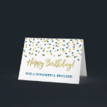 Gold Blue Confetti Brother Birthday Card<br><div class="desc">Birthday card for brother with gold and blue modern confetti pattern.</div>