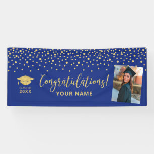 Gold & Blue Confetti Congratulation Graduation Banner