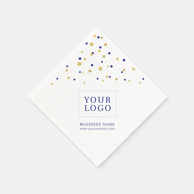 Gold Blue Confetti Custom Business Promotion Logo Napkin (Corner)