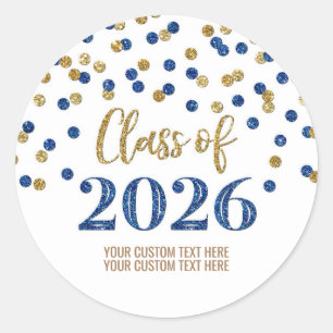 Gold Blue Confetti Graduation 2026 Classic Round Sticker