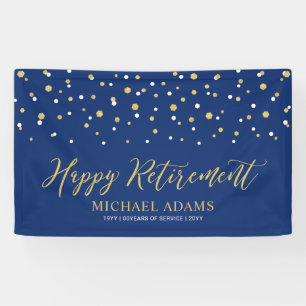 Gold & Blue Confetti Happy Retirement Party Bann Banner