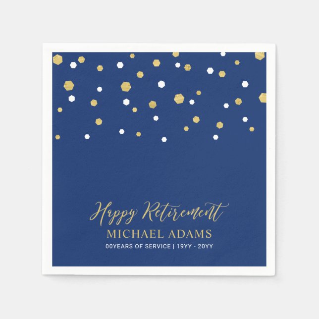 Gold & Blue Confetti Happy Retirement Party Napkin (Front)