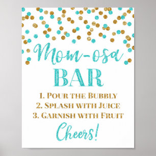 Gold Blue Confetti Mum-osa Bar Sign Baby Shower