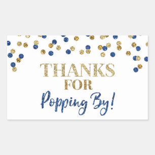 Gold Blue Confetti Thanks for Popping By Rectangular Sticker