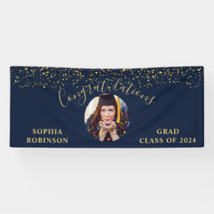 Gold Blue Custom Photo Graduation Party Banner