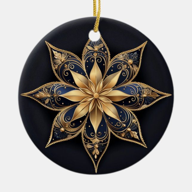 Gold Blue Decorative Flower Ornament (Front)