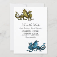 Gold Blue Dragon Save the Date Invite