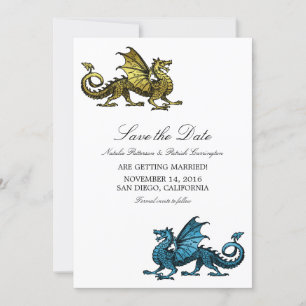 Gold Blue Dragon Save the Date Invite