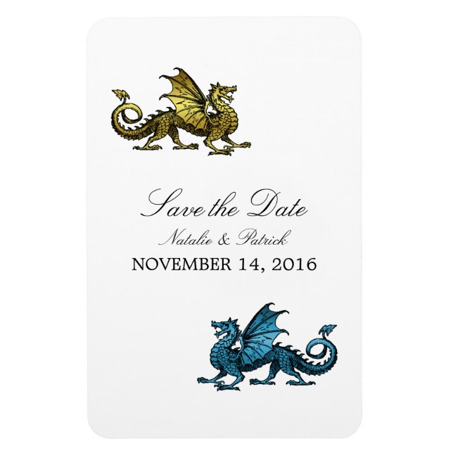 Gold Blue Dragon Save the Date Magnet (Vertical)