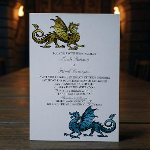 Gold Blue Dragon Wedding Invite